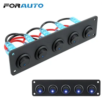 

Waterproof 12-24V Blue LED 5 Gang for RV Boat Yacht MarineCar Marine Outlet Combination Round Dash Rocker Toggle Switch Panel
