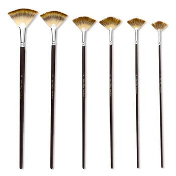 

6pcs/set Nylon Hair Wooden Handle Fan Shape Watercolor Paint Brush Pen Painting