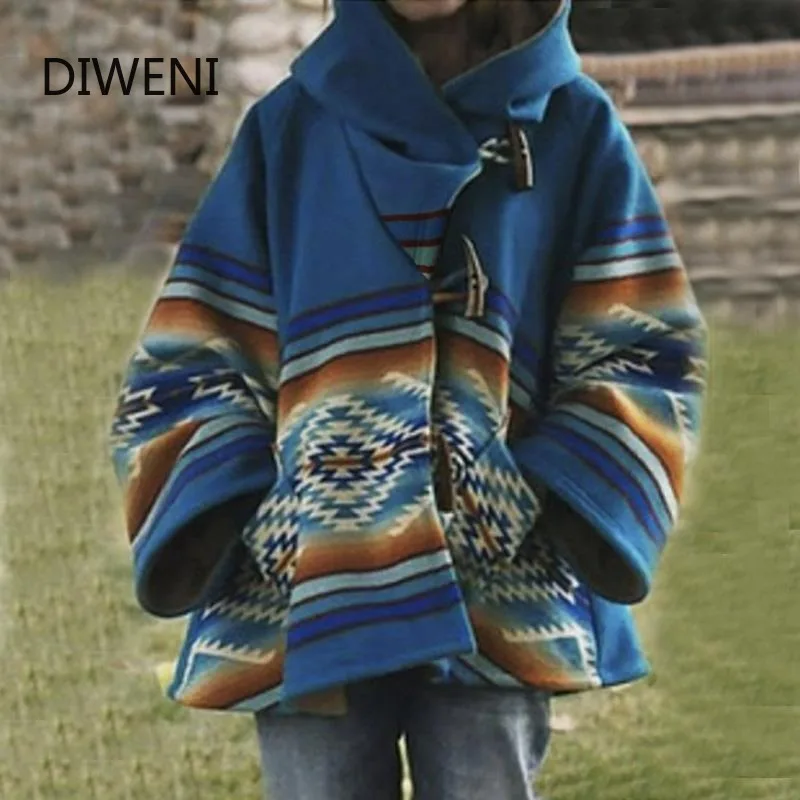 

Brand Design Elegant Women Fashion Cape Coat Print Blends Wool Coat 2020 Warm Winter Outerwear Flare Sleeve Loose Female Jackets