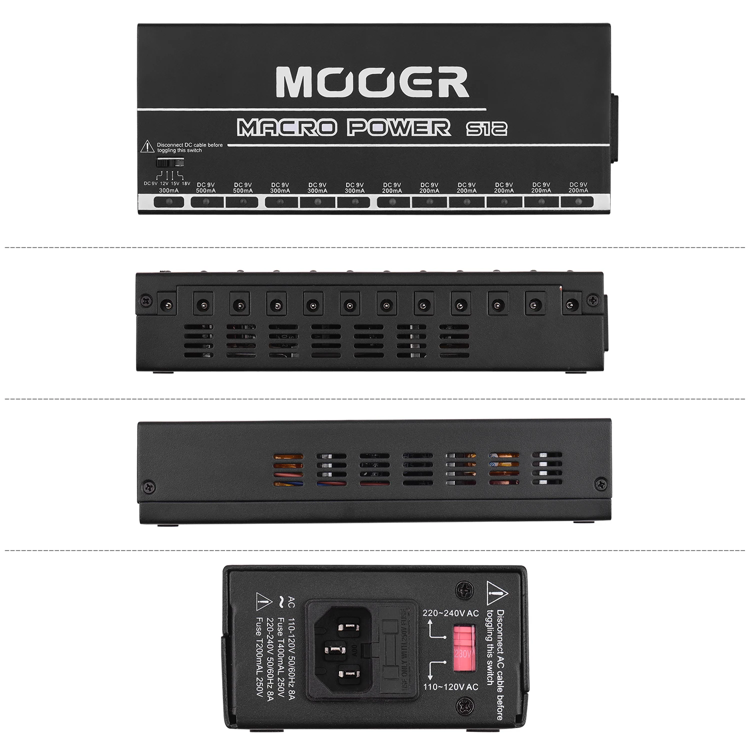 MOOER MACRO power S12 профессиональный гитарный эффект Электропитание станция дистрибьютор 12 изолированных DC выходов 9 В/12 В/15 в металлический корпус