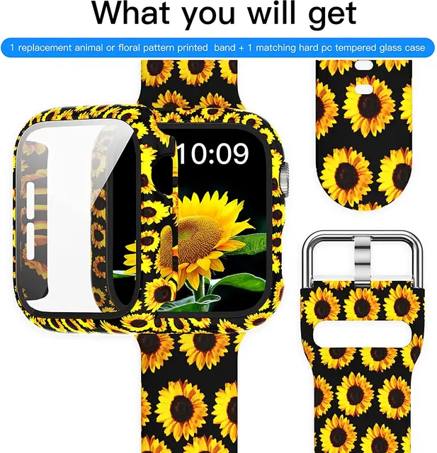 Silicone Strap+Cover for Apple Watch Bands 44mm 40mm 42mm 38mm Screen Protector, Glass+Silicone Wristband Strap for iwatch 2 in1 Case Band 12