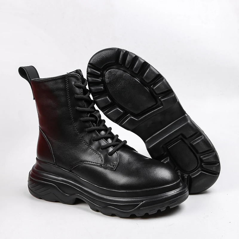 ADBOOV/новые ботинки из искусственной кожи женские ботильоны на толстой платформе Женские Черные полусапожки с боковой молнией - Цвет: Черный