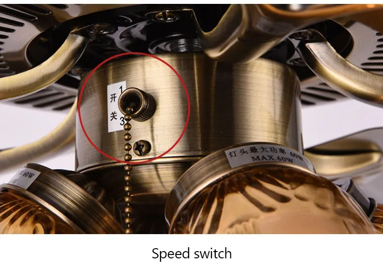 Европейский ретро-метал; цвет бронзовый потолочный вентилятор свет Столовая может быть освещена 4 янтарного стекла светодиодный E27 Освещение Дерево лист вентилятор свет