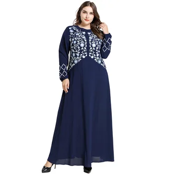

Muslim Dress Abaya Plus Size Women Long Sleeve Embroidery Floral Elegant Party Dress Loose Oversized Tunic Muslim Dresses
