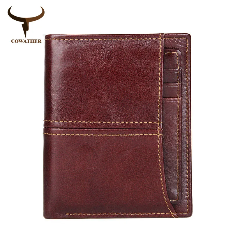 Skup COWATHER cow portfel ze skóry naturalnej dla mężczyzn top wysokiej jakości skóra bydlęca portfel męski portfel z saszetką na karty fashion design RFID Blocking