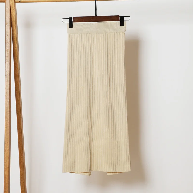 

2019 Autumn Kintted Skirts Womens Solid High Waist Women Skirts Casual Midi Skirts Straight Bodycon Skirt Elegant Jupe Femme