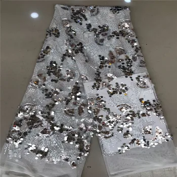 

Best Quality Silver African Net Lace Fabric High Quality sequins Embroidery Nigerian French Tulle Mesh Lace For Wedding Party