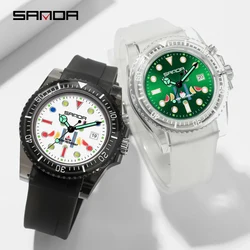 SANDA Reloj de pulsera de acrílico para pareja, cronógrafo sencillo de movimiento de cuarzo, color blanco y negro, regalo de Navidad, nuevo, gran oferta, 2021