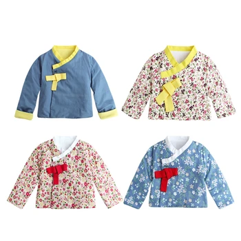 

Traditional Korean Tops Girls Kimono Dress Long Sleeve Print Cotton Coat Hanbok Japanese Fashion Toddler 1-8 Years Asian Clothes