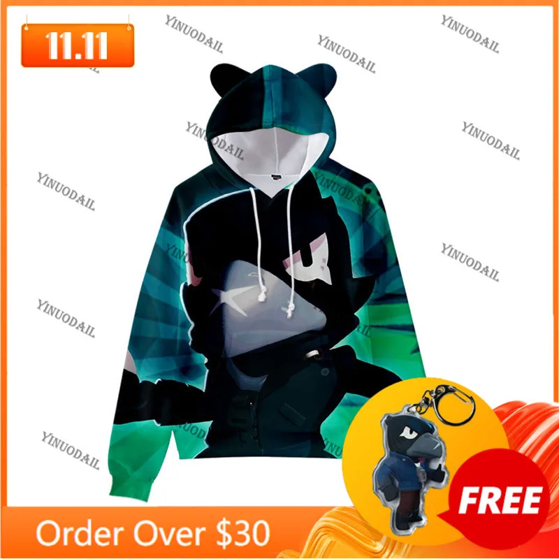 

Cartoon Star Mecha Crow Shooter Shark Leon Cute Cat Ear Kids Hoodie Boys Girls Jacket Tops Shoot Shooting Game 3D Sweatshirt