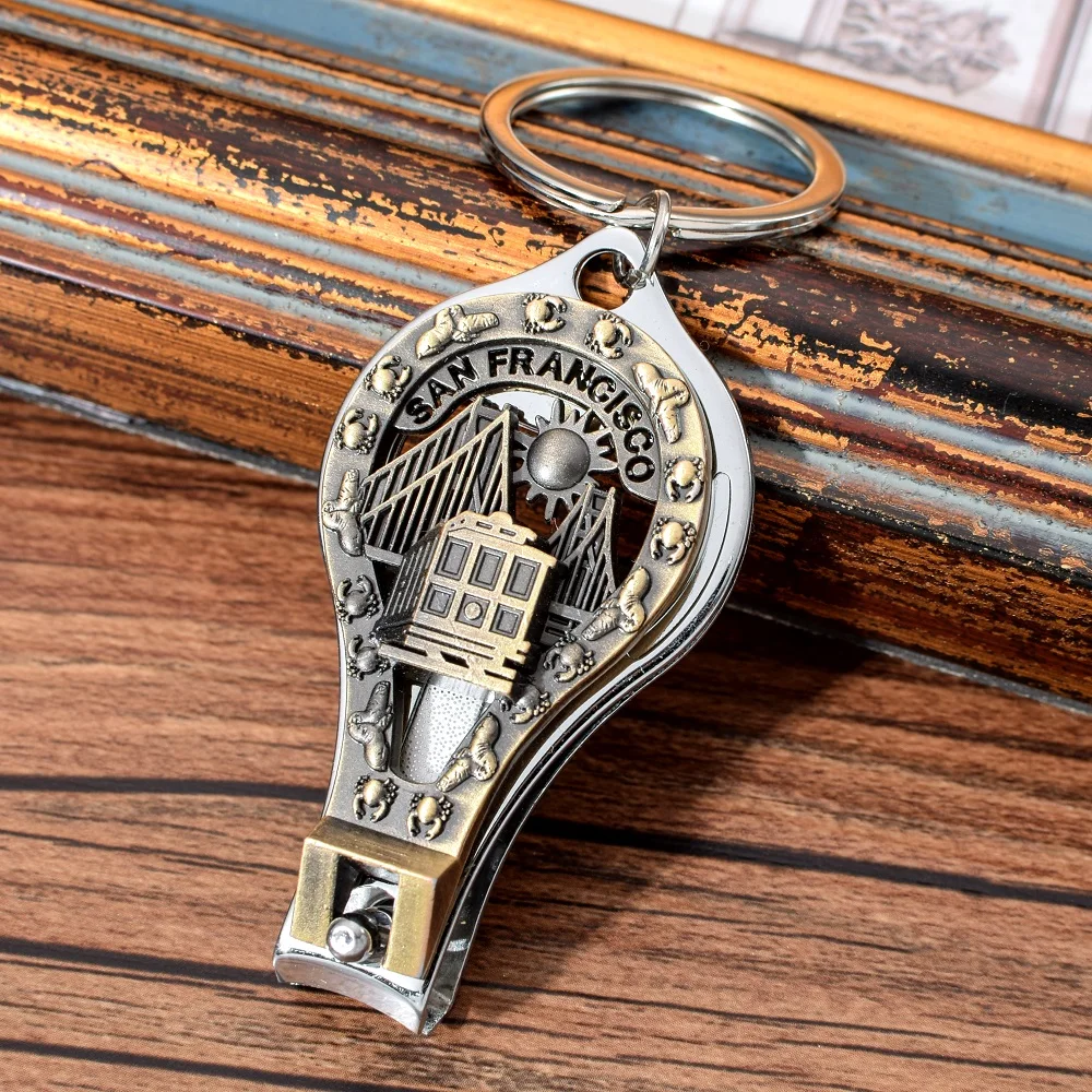 

New Vicney San Francisco Keychain America Country City Silhouette Nail Clipper Key Chain Ring Cutter Tool Bottle Opener Keyring