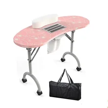 

Pink Manicure Table with Dust Collector Hand Wrist Carry Bag and Fan for Nail Station Beauty Salon Home Manicura Mani Desk