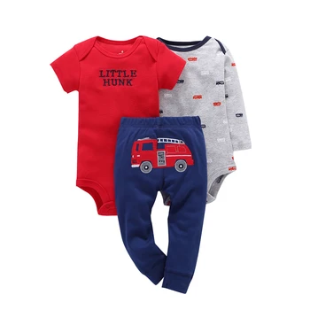 

0-12 Month Fall Fashion O-Neck Cotton Long Sleeve Covered Button Newborn Baby Boy Clothes Set