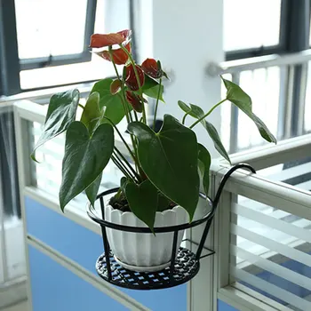 

Scratch Proof With Double Hooks Hanging Type Storage Stand Balcony Railing Flower Rack Durable Practical Garden Iron Structure