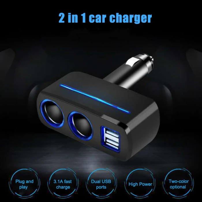 Двойной USB зарядное устройство 2 Way розетка для автомобильного прикуривателя сплиттер адаптер DC 12 V/24 V Универсальный PUO88