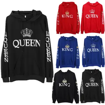 

Meihuida Casual Couple Matching Hoodie Black Red King and Queen-Love Letter Printing Hooded Sweatshirts Sporw Wear Runing Wear