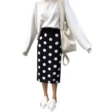 Autumn Winter New Dot Pattern Knit Straight Skirt Fashion Slim High Waist Women Bodycon Skirt