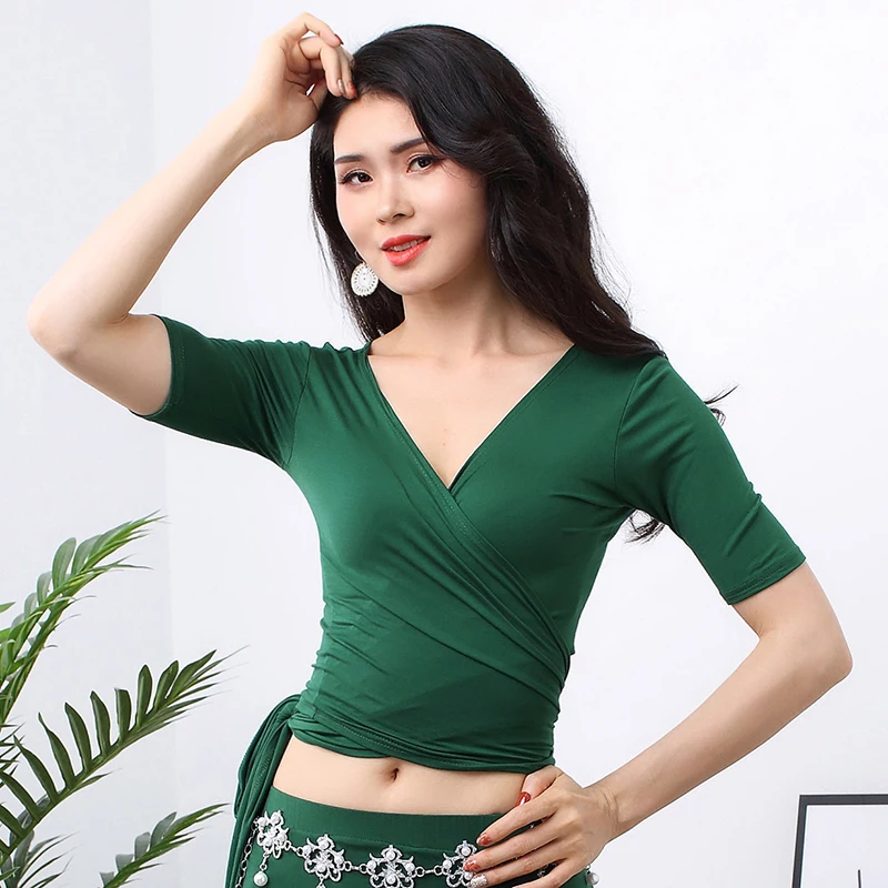 Green Tops Костюм для танца живота, топы для танцев, Модальная одежда для восточных танцев, Женские топы для латинских танцев, тренировочные топы для йоги, сексуальные топы для танца живота, VDB1258 - Цвет: Green Tops