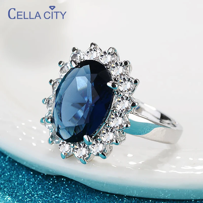 Silver Rings Cellacity Oval Sapphire Rings for Women Gemstones Flower shaped Female Engagement Ring Gifts