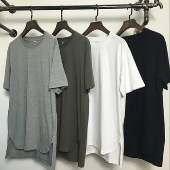 

New streetwear Men Extended T-shirt Cotton Swag Mens T shirts solid Hip Hop T shirt Men's Tees Top