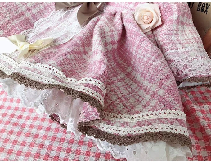 3PCS Baby Girl Thicker Wool Plaid Vintage Spanish Princess Ball Gown Dress image 6