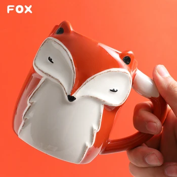 

440ML Cute Animal 3D Fox Coffee Cup Large Capacity Hand Painted Cartoon Ceramics Breakfast Milk Mug Creative Tea Cup Travel Mug