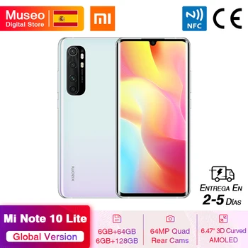 Перейти на Алиэкспресс и купить Глобальная версия мобильных телефонов Xiaomi Mi Note 10 Lite 6 ГБ 64 Гб 64-мегапиксельная четырехъядерная камера 6,47 ''изогнутый AMOLED экран 5260 мАч 30 Вт QC