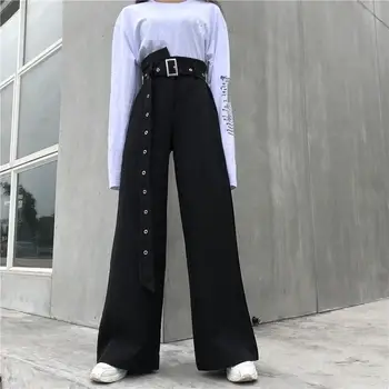 

2019 Women Elegant With Belt Zipper High Waist Pants 2019 Autumn Bottoms Loose Pants Wide Leg Trousers