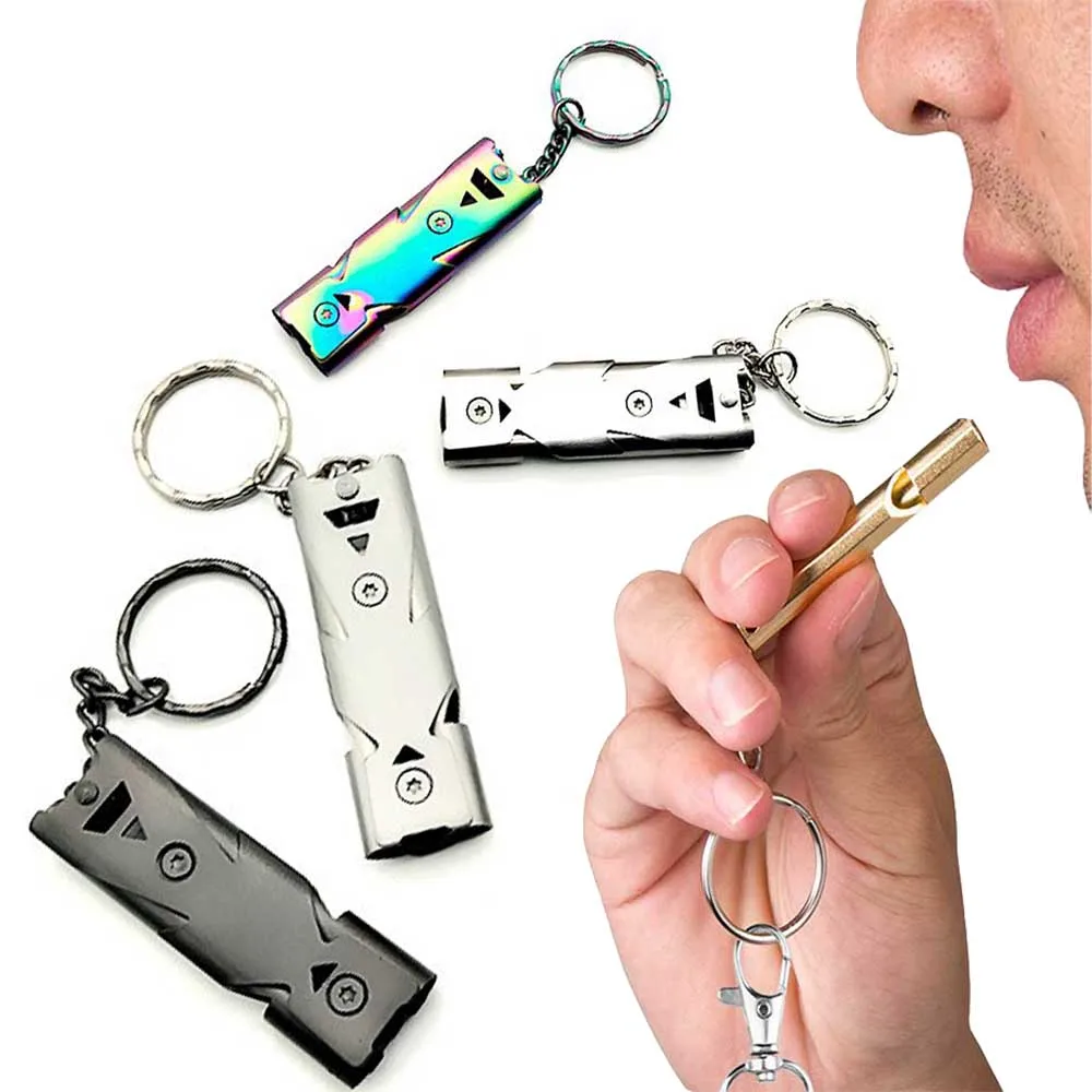 

Outdoor EDC Survival Whistle High Decibel Double Pipe Whistle Stainless Steel Alloy Keychain Cheerleading Multi Tool