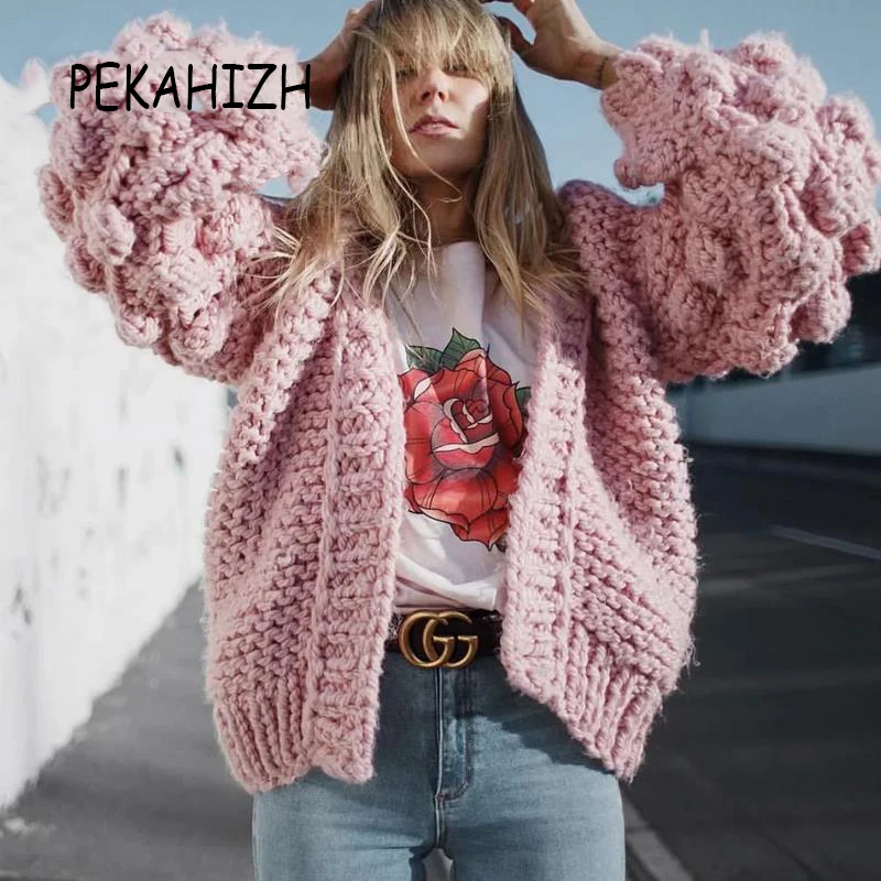 

2019 Autumn winter ball pink grey cardigan women winter coat fashion korean wram long sleeve knitted sweater streetwear clothes