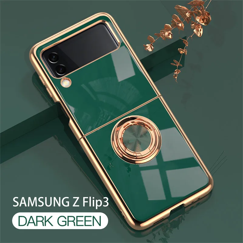 Dành Cho Samsung Z Flip 3 Ốp Lưng Mạ Vòng Nam Châm Giá Đỡ Ốp Lưng Điện Thoại Galaxy Z Flip 3 5G Chống Sốc ốp Đứng Nắp Lưng cute samsung phone case Cases For Samsung