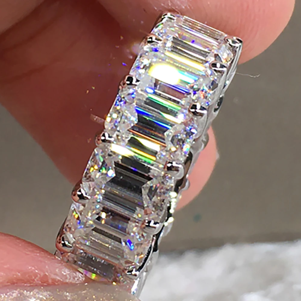 Custom Solid 14K White Gold Ring Women Wedding Party Engagement Ring 0.3 Carat Rectangle Emerald Moissanite Diamond Trendy
