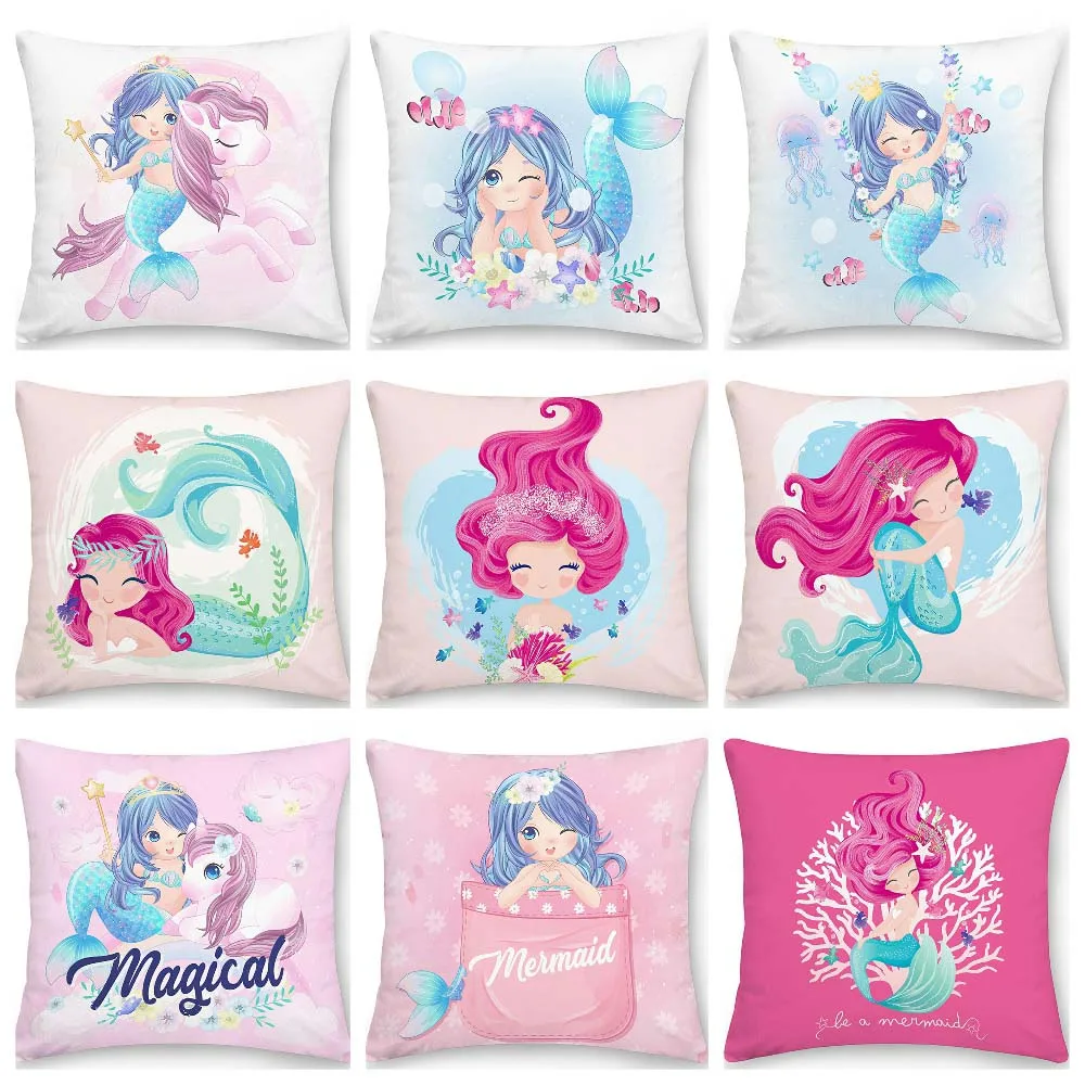 Mermaid Decor Pillowcase Sofa Cushion Case Bed Pillow Cover Home Decoration Car Polyester Throw 45x45cm | Дом и сад