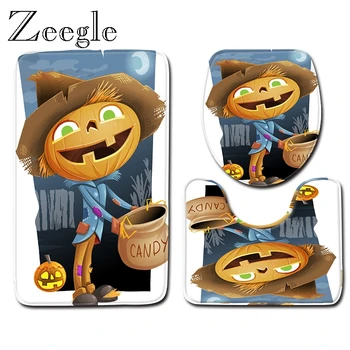 

Zeegle Halloween Bath Mat Set for Bathroom Anti Slip Toilet Pedestal Rug Foot Mat Washable Toilet Seat Cover Mat 3pcs Toilet Set