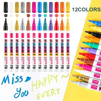 

12 Assorted Colors Paint Marker Pen 2.0mm Fine Tip Oil-based Non-Toxic Quick Dry Permanent Paint Marker Set School Sationery