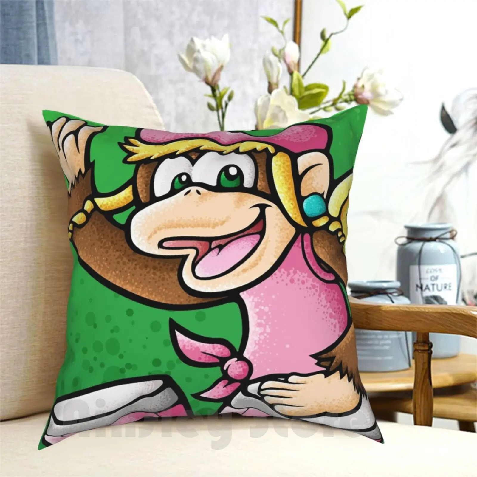 Federa Per Cuscino Dixie Kong Stampata Per La Casa Morbida Fodera Per Cuscino Fai Da Te Dixie Kong Asino Kong Tamburo Scimmia Rosa Ragazze Asino Kong 