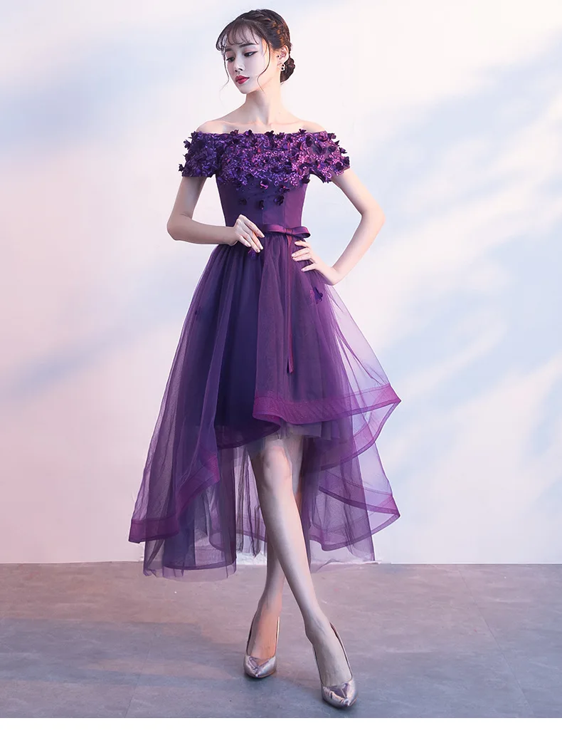 Vestidos De Gala фиолетовые тюлевые платья трапециевидной формы с цветочной аппликацией и вырезом лодочкой для женщин, вечерние длинные платья для выпускного вечера ES3080