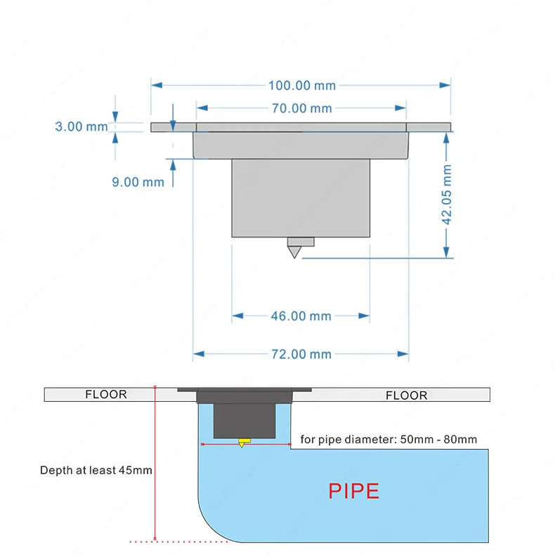 Pop-Up 4" Brass Floor Drain Bath Drains Push Down Drains