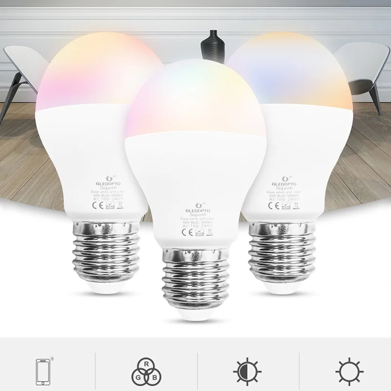 E26/E27 для ZigBee RGB+ CCT 6 Вт умная лампа переменного тока 100-240 в 500-550 люмен 6 Вт 57*102 мм