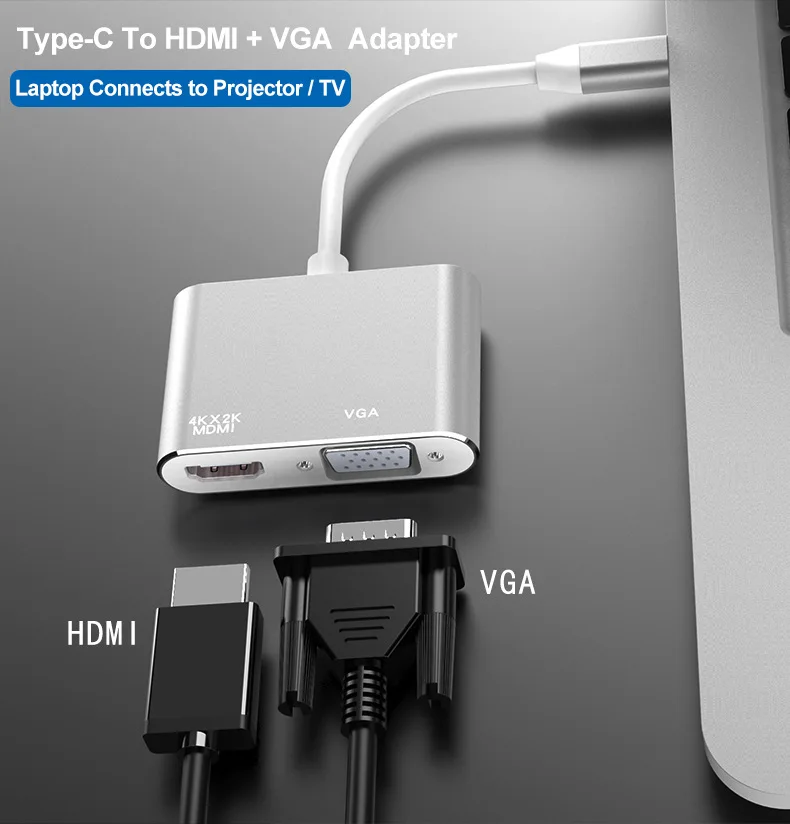Адаптер 2 в 1 с портом Type C на HDMI VGA 1080P высокой прочностью| |