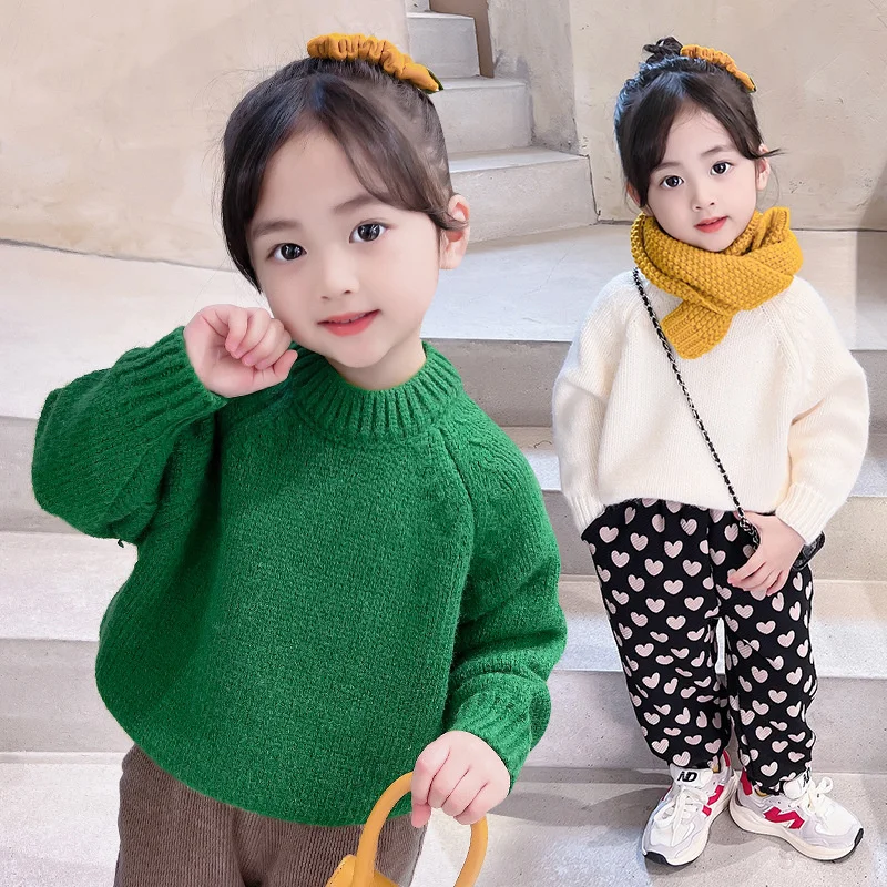 

Girls Boys Sweater Kids Coat Outwear 2022 Scoop Plus Velvet Thicken Warm Winter Autumn Knitting Wool Cotton Formal Bottoming Chi