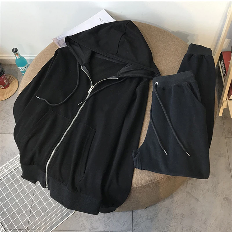 

Sweater Spring and Autumn Thin 2020 New Zipper Hoodie Loose Sports Casual Suit Exercise Clothing for Women 2 Pc Set for Women