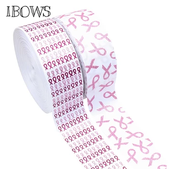 

IBOWS 2Yard 3" 75mm Grosgrain Ribbon Glitter AIDS Printed Tape Pink Breast Cancer DIY Hair Bows Accessories Ribbon Decoration