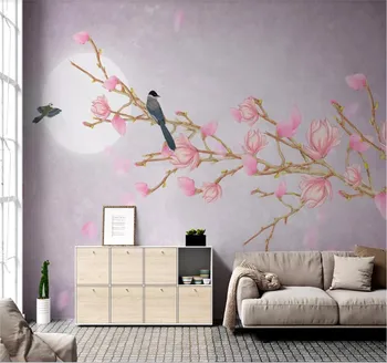 

Professional custom high-end wallpaper new Chinese magnolia pen and flower background wall - high-grade waterproof material