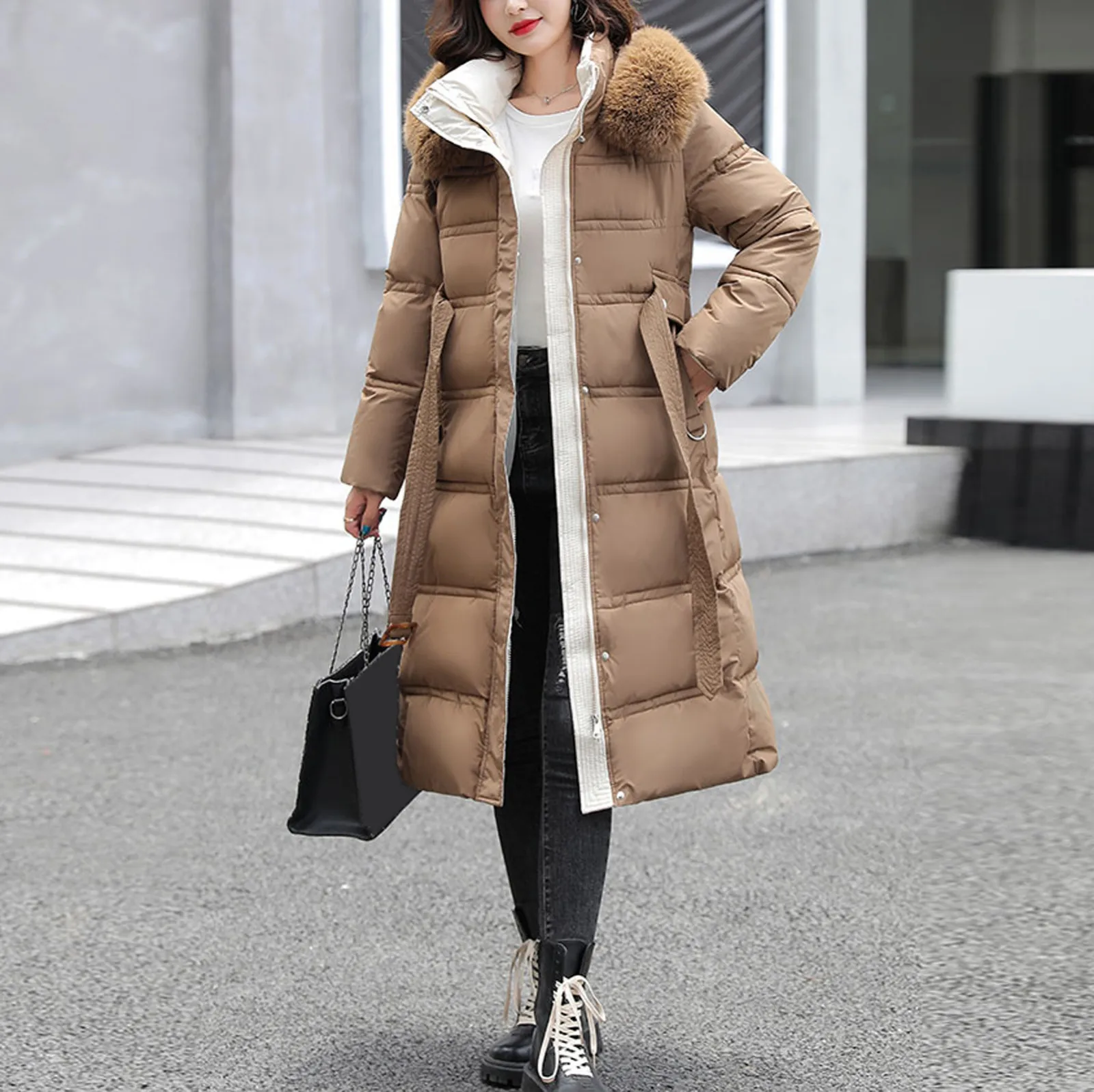 

Thick Down Parka Women Super Long Hood Down Jacket Fashion Knee Winter Warm Coat Casual Thicken Cotton Jacket Female Outwear