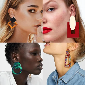 

Fashion Big Resin Drop Earrings For Women 2019 New Acetic Acid Large Korea Square Acrylic Earrings Trendy Wood Geometric Jewelry
