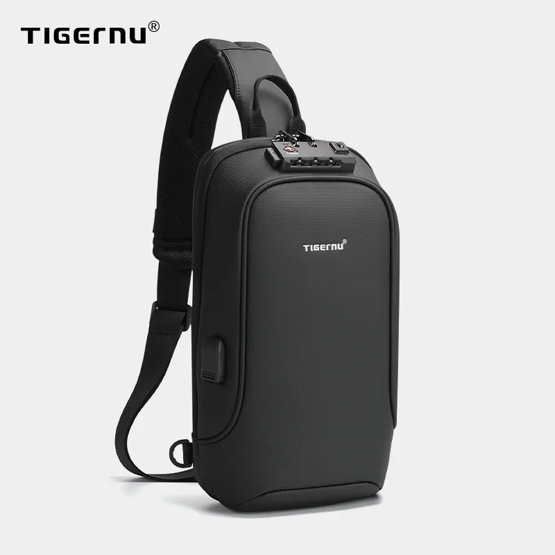Сумка Tigernu мужская с USB-зарядкой нагрудная Сумочка защитой от брызг и RFID уличные