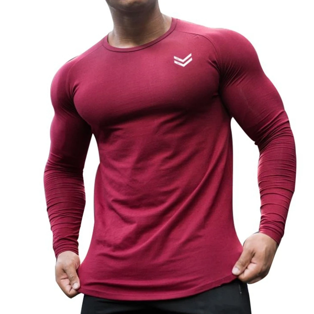 Camiseta de manga larga de algodón hombre, Camisa ajustada deportiva para correr, gimnasio, Fitness, entrenamiento, ropa culturismo, Camisetas para correr| - AliExpress