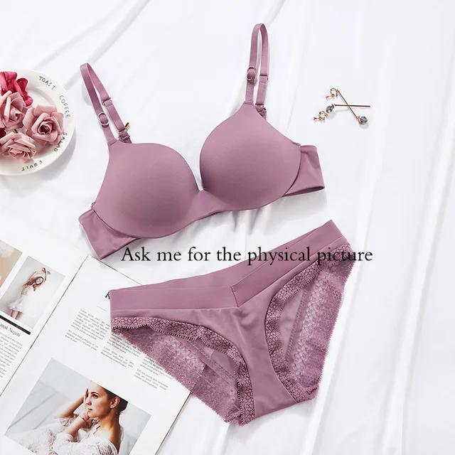 New lingerie adhesive seamless lingerie women's bra suit small bra gathered anti sagging fold up adjustable bra purple