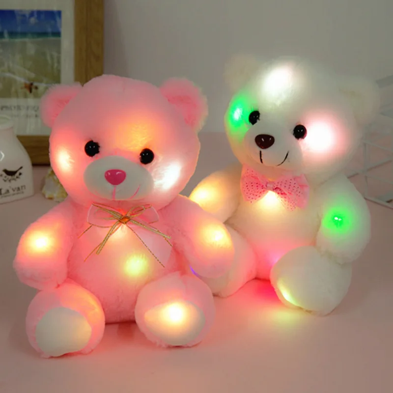 22 см Красочный люминесцентный светящийся плюшевый мишка игрушки 12/30 секунд звукозапись светодиодный свет мягкая игрушка; медведь Детские